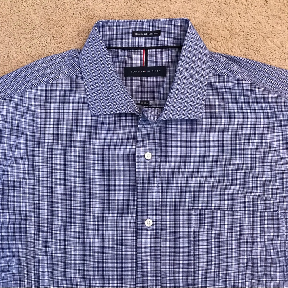 Tommy Hilfiger Mens Long Sleeve Dress Shirt Size Large 16 34 Blue Cotton Regular
